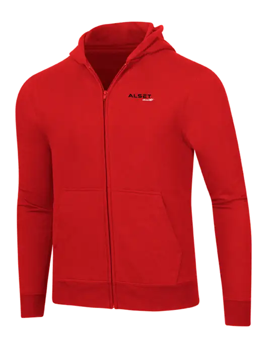 Bright Red 8.5 oz Ring Spun Zip Hooded Sweatshirt w/Alset Auto Logo