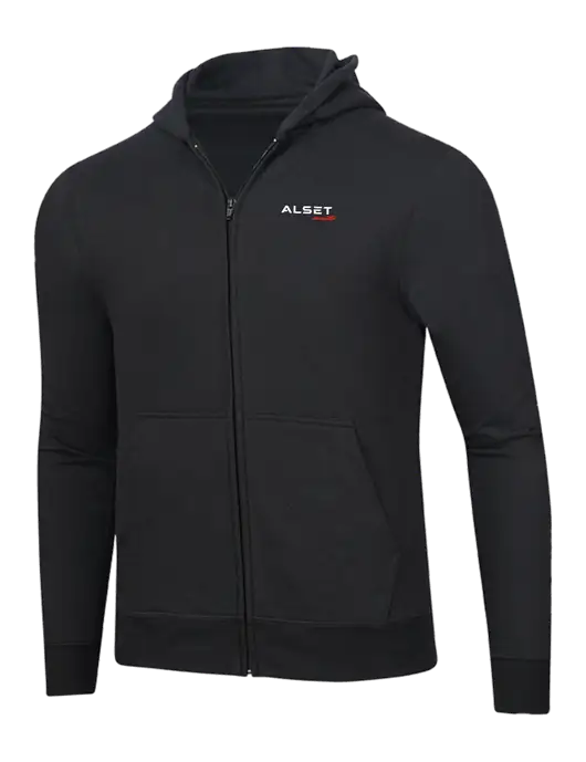 Jet Black 8.5 oz Ring Spun Zip Hooded Sweatshirt w/Alset Auto Logo