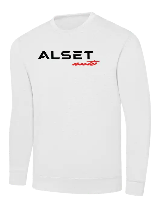 White 7.8 oz Ring Spun Crew Sweatshirt w/Alset Auto Logo