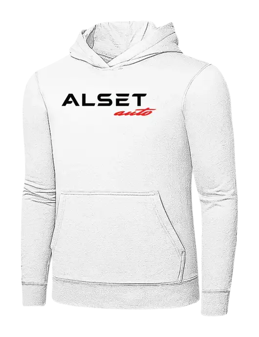 White 7.8 oz Ring Spun Hooded Sweatshirt w/Alset Auto Logo