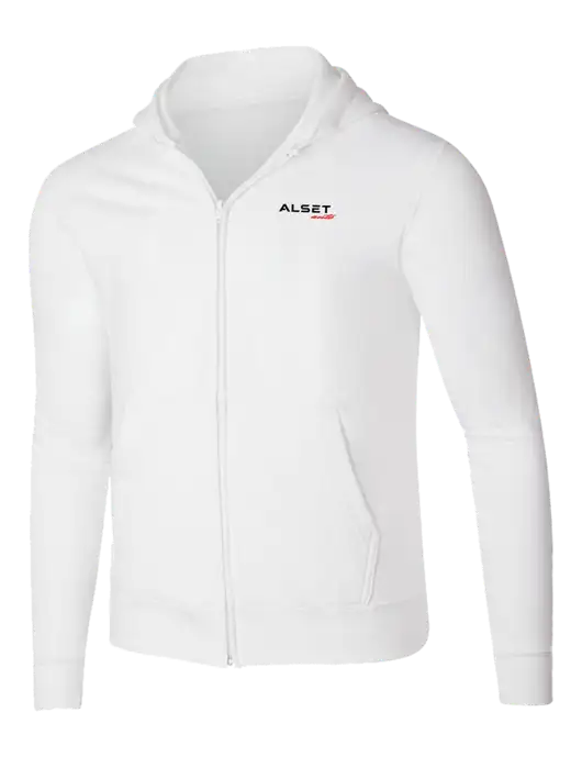 White 8.5 oz Ring Spun Zip Hooded Sweatshirt w/Alset Auto Logo