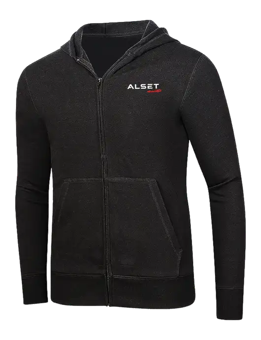 Full-Zip Black Heavyweight Hooded Sweatshirt w/Alset Auto Logo