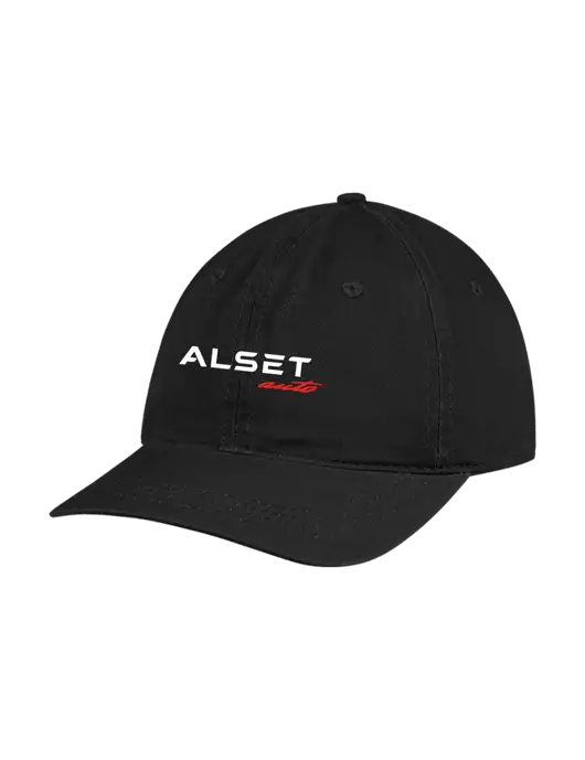 Garment Washed Unstructured Twill Black Cap w/Alset Auto Logo
