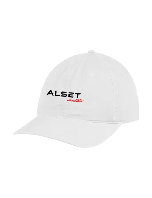 Garment Washed Unstructured Twill White Cap w/Alset Auto Logo