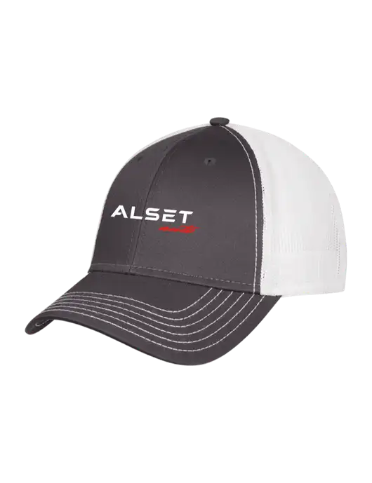 Dark Grey/White Mesh Trucker Cap Snap Back w/Alset Auto Logo