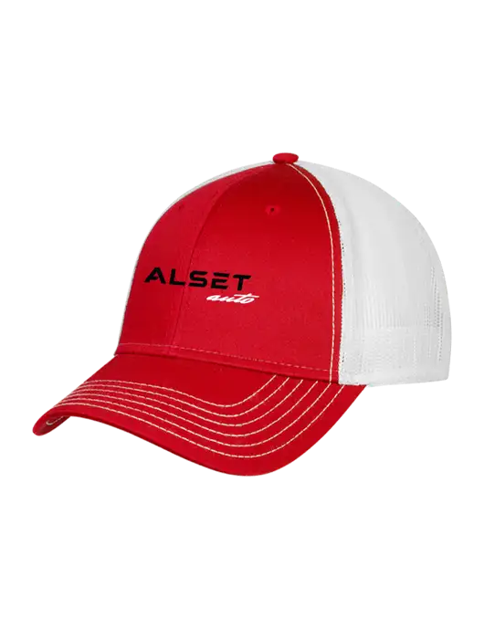 Red/White Mesh Trucker Cap Snap Back w/Alset Auto Logo