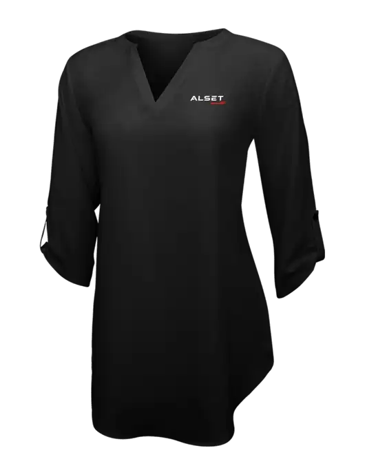 Womens Black 3/4 Sleeve Tunic Blouse w/Alset Auto Logo