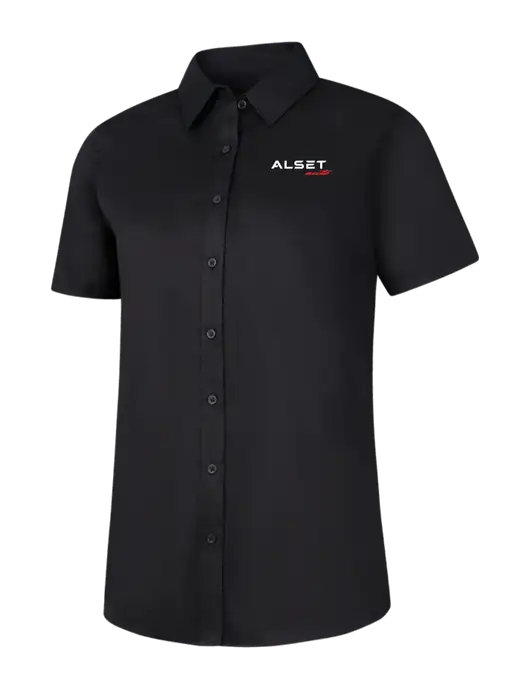 Womens Black Short Sleeve Superpro React Twill Shirt w/Alset Auto Logo
