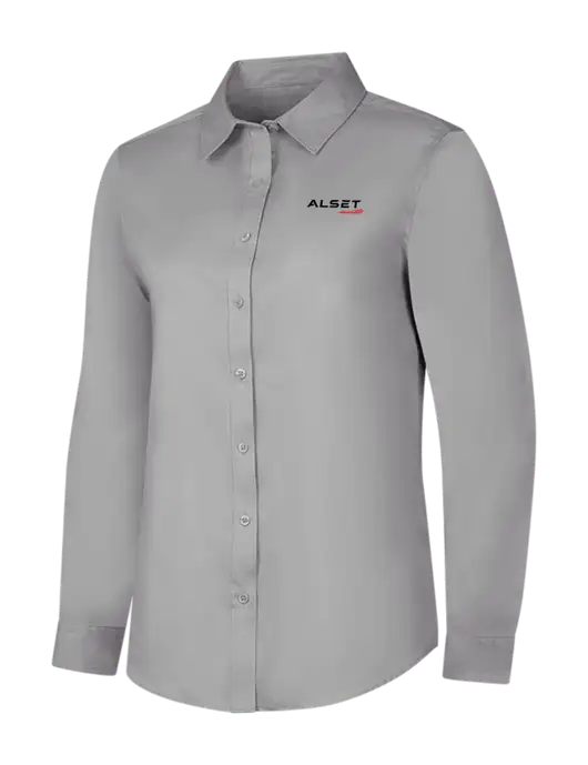 Light Grey Womens Long Sleeve Superpro React Twill Shirt w/Alset Auto Logo