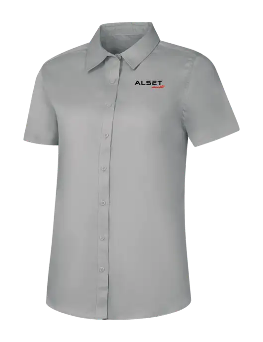 Womens Light Grey Short Sleeve Superpro React Twill Shirt w/Alset Auto Logo