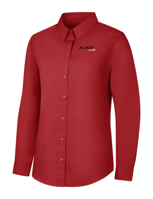 Womens Rich Red  Long Sleeve Carefree Poplin Shirt w/Alset Auto Logo