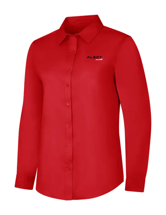 Red Womens Long Sleeve Superpro React Twill Shirt w/Alset Auto Logo