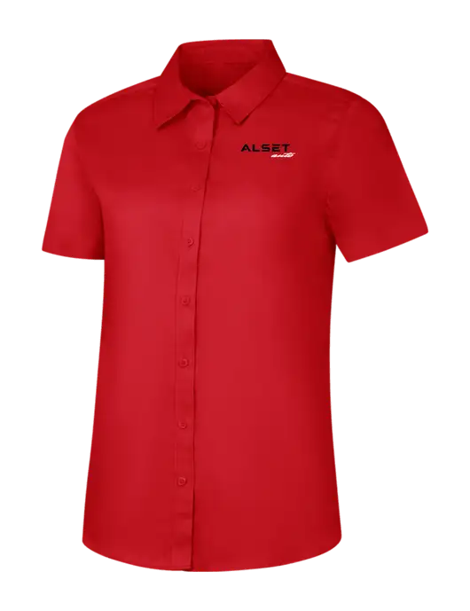 Womens Red Short Sleeve Superpro React Twill Shirt w/Alset Auto Logo