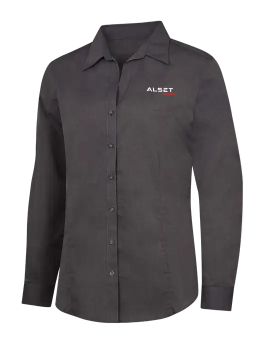 Womens Soft Black Crosshatch Easy Care Shirt w/Alset Auto Logo