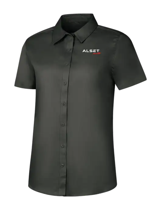 Womens Dark Grey Short Sleeve Superpro React Twill Shirt w/Alset Auto Logo