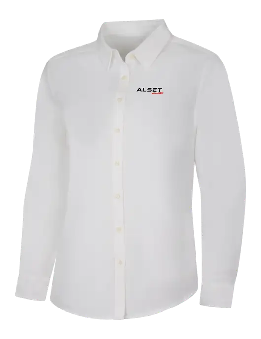 Womens White Long Sleeve Superpro React Twill Shirt w/Alset Auto Logo