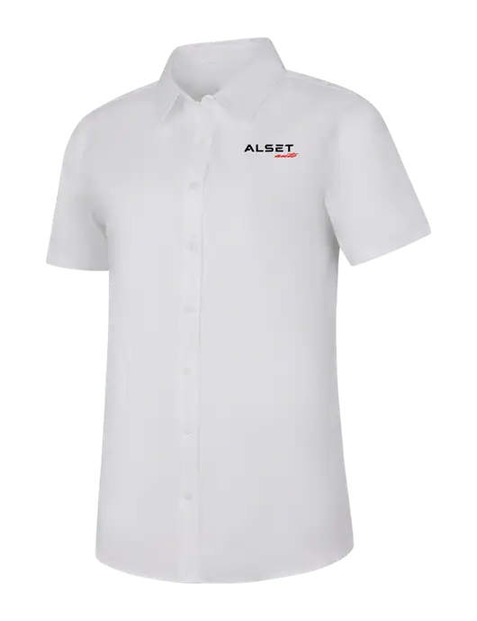 Womens White Short Sleeve Superpro React Twill Shirt w/Alset Auto Logo