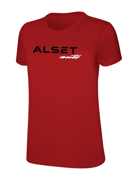 Womens Ring Spun Bright Red 4.5 oz T-Shirt w/Alset Auto Logo