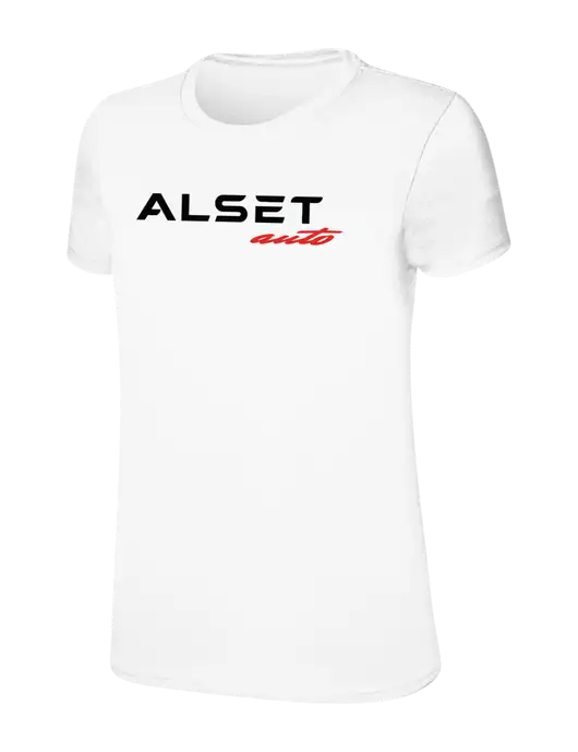 Womens Ring Spun White 4.5 oz T-Shirt w/Alset Auto Logo