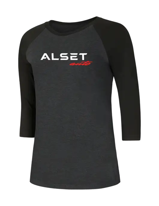 Womens Simply Soft 3/4 Sleeve Black/Black Frost Ring Spun Cotton T-Shirt w/Alset Auto Logo