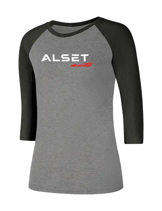 Womens Simply Soft 3/4 Sleeve Black Frost/Grey Frost Ring Spun Cotton T-Shirt w/Alset Auto Logo