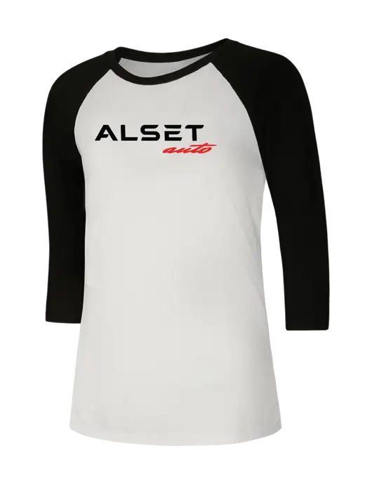 Womens Simply Soft 3/4 Sleeve Black/White Ring Spun Cotton T-Shirt w/Alset Auto Logo