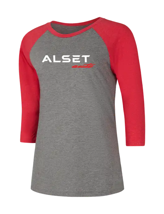 Womens Simply Soft 3/4 Sleeve Red Frost/Grey Frost Ring Spun Cotton T-Shirt w/Alset Auto Logo