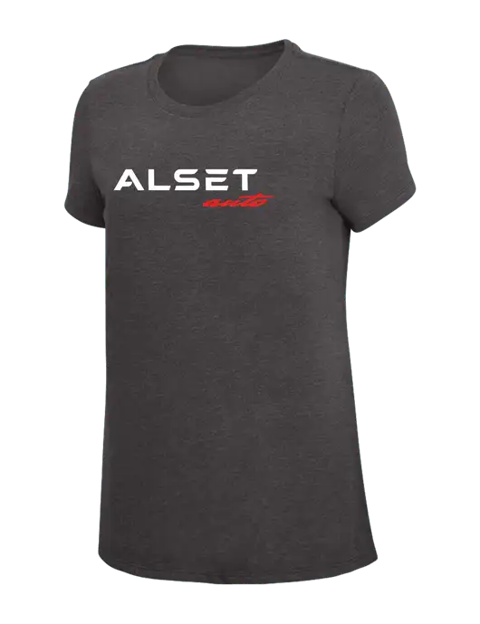 Womens Simply Soft Heather Charcoal 4.5oz  Poly/Combed Ring Spun Cotton T-Shirt w/Alset Auto Logo