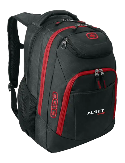 OGIO Dark Grey/Red Excelsior Laptop Backpack w/Alset Auto Logo