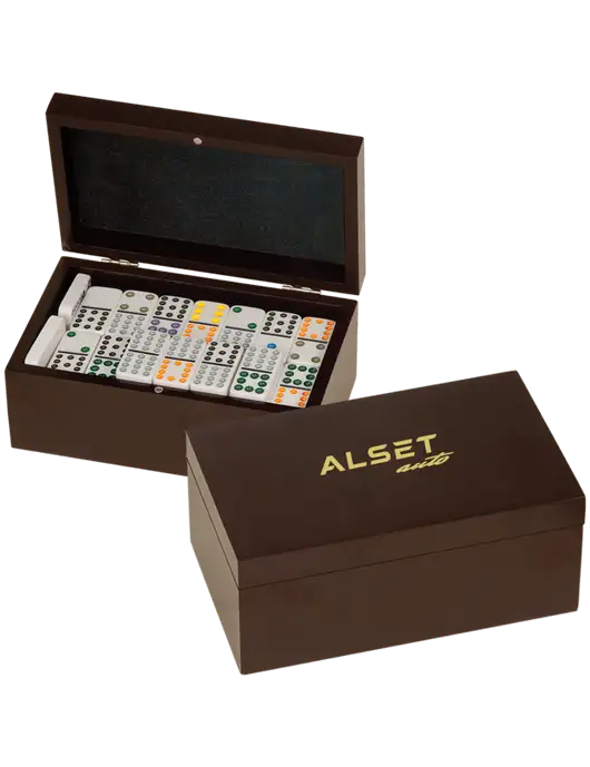 Rosewood Double Twelves 91 Piece Dominos Set w/Alset Auto Logo