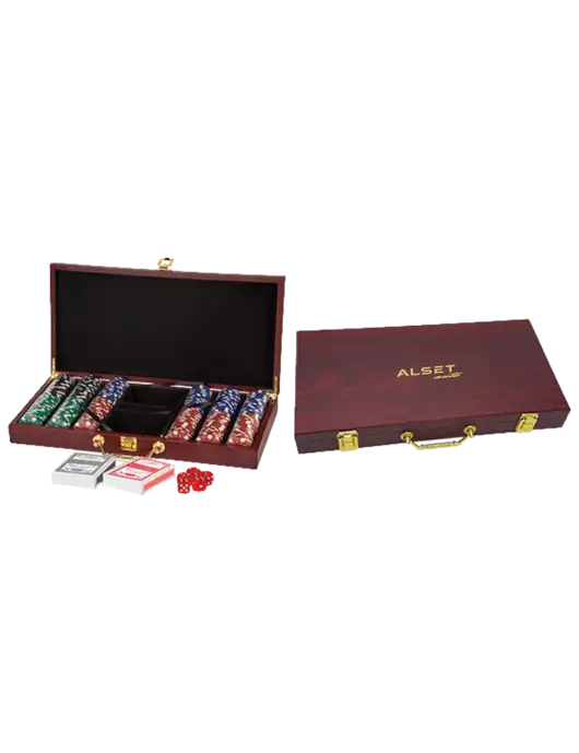 Rosewood Poker Set, 300 Chips w/Alset Auto Logo