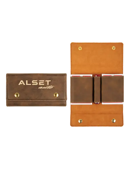 Rustic Leatherette Card & Dice Set w/Alset Auto Logo