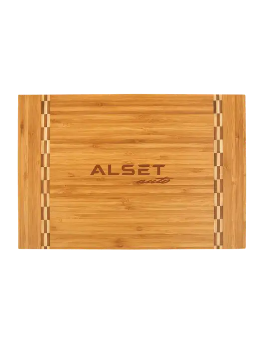 Bamboo Cutting Board with Butcher Block Inlay, 15 x 10.25 w/Alset Auto Logo