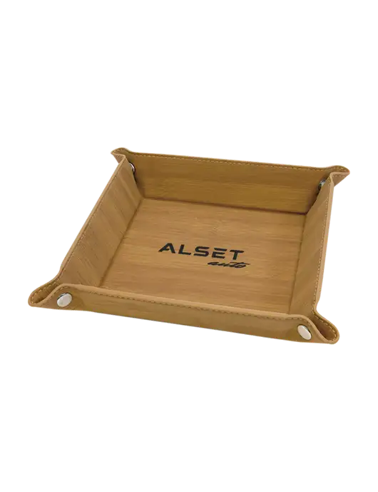 Bamboo Leatherette Valet Tray, 6 x 6 w/Alset Auto Logo