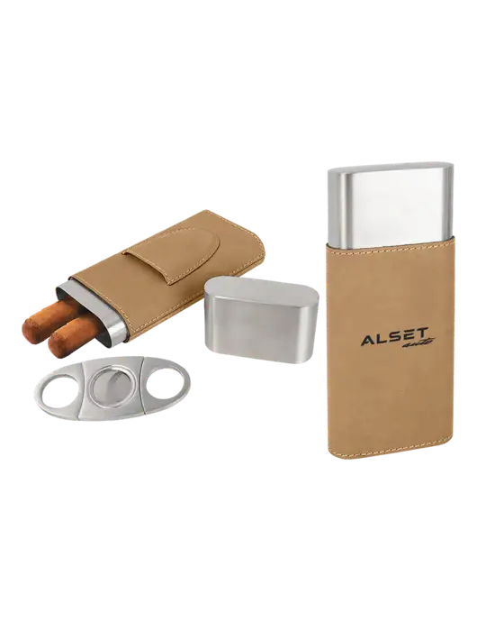 Tan Leatherette Cigar Case with Cutter w/Alset Auto Logo