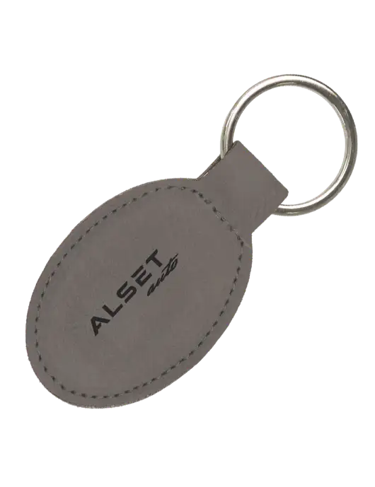 Grey Leatherette Oval Keychain w/Alset Auto Logo
