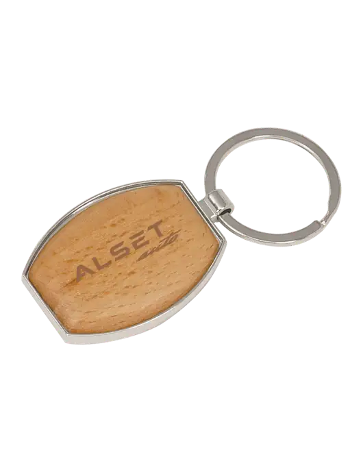 Wood & Silver Oval Keychain w/Alset Auto Logo