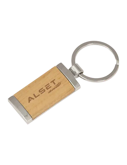 Wood & Silver Rectangle Keychain w/Alset Auto Logo