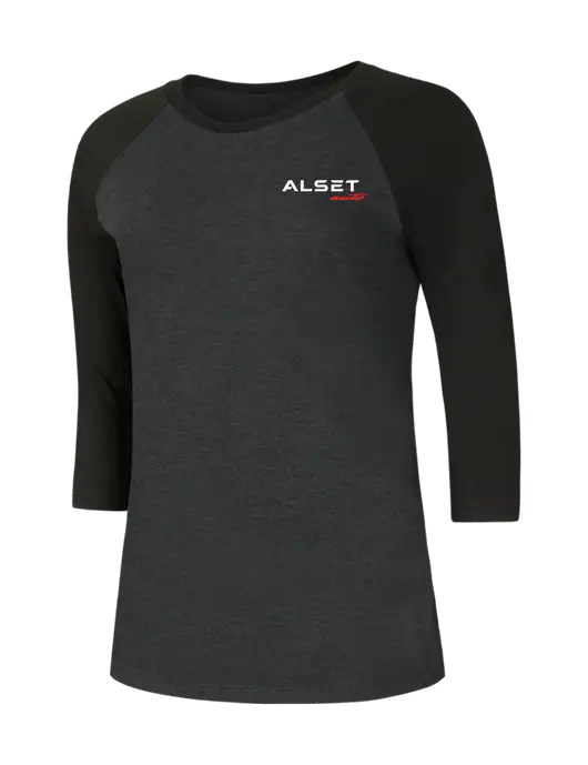 Womens Simply Soft 3/4 Sleeve Black/Black Frost Ring Spun Cotton T-Shirt w/Alset Auto Logo