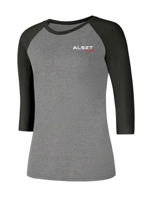 Womens Simply Soft 3/4 Sleeve Black Frost/Grey Frost Ring Spun Cotton T-Shirt w/Alset Auto Logo
