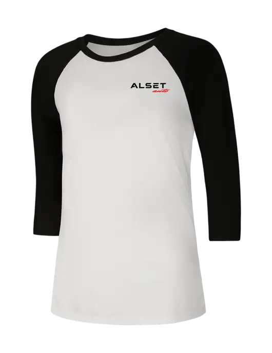 Womens Simply Soft 3/4 Sleeve Black/White Ring Spun Cotton T-Shirt w/Alset Auto Logo