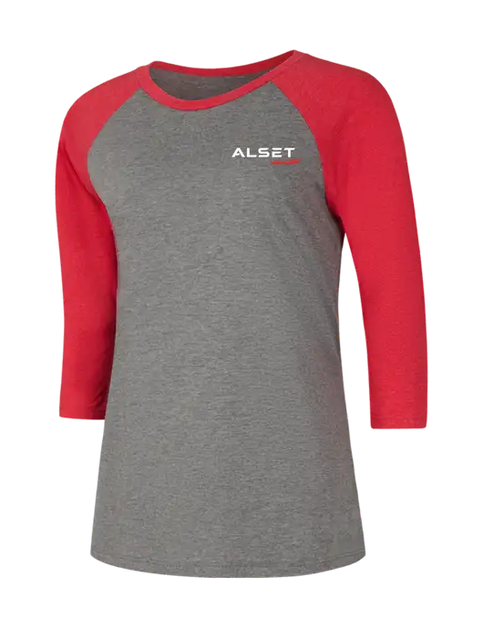Womens Simply Soft 3/4 Sleeve Red Frost/Grey Frost Ring Spun Cotton T-Shirt w/Alset Auto Logo