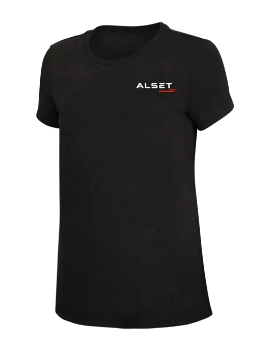 Womens Simply Soft Black 4.5oz Poly/Combed Ring Spun Cotton T-Shirt w/Alset Auto Logo