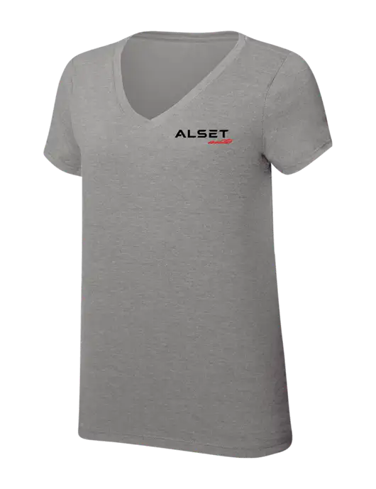 Womens Simply Soft V-Neck Grey Frost 4.5oz  Poly/Combed Ring Spun Cotton T-Shirt w/Alset Auto Logo