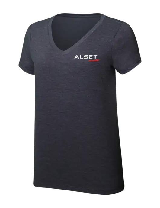 Womens Simply Soft V-Neck Heather Charcoal 4.5oz  Poly/Combed Ring Spun Cotton T-Shirt w/Alset Auto Logo