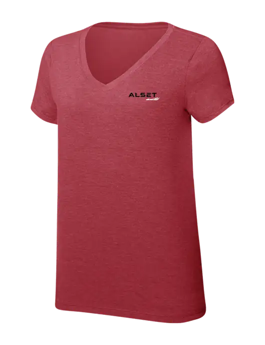 Womens Simply Soft V-Neck Red Frost 4.5oz  Poly/Combed Ring Spun Cotton T-Shirt w/Alset Auto Logo